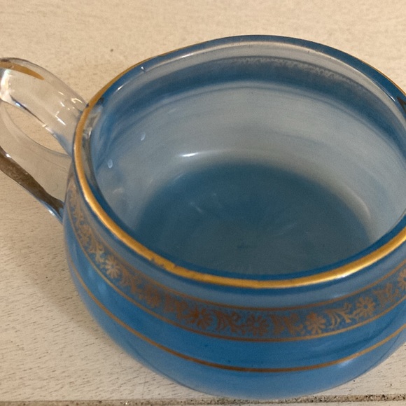 Vintage Blue and Gold Glass Creamer and Sugar Set - Picture 8 of 13